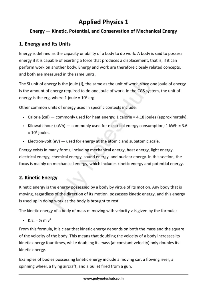 Energy Notes PDF - Units and Types of Energy | Applied Physics 1 Free Study Materials Poly Notes Hub Energy Notes PDF - Units and Types of Energy | Applied Physics 1 Free Study Materials - Poly Notes Hub