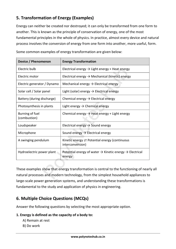 Energy Notes PDF - Units and Types of Energy | Applied Physics 1 Free Study Materials Poly Notes Hub Energy Notes PDF - Units and Types of Energy | Applied Physics 1 Free Study Materials - Poly Notes Hub