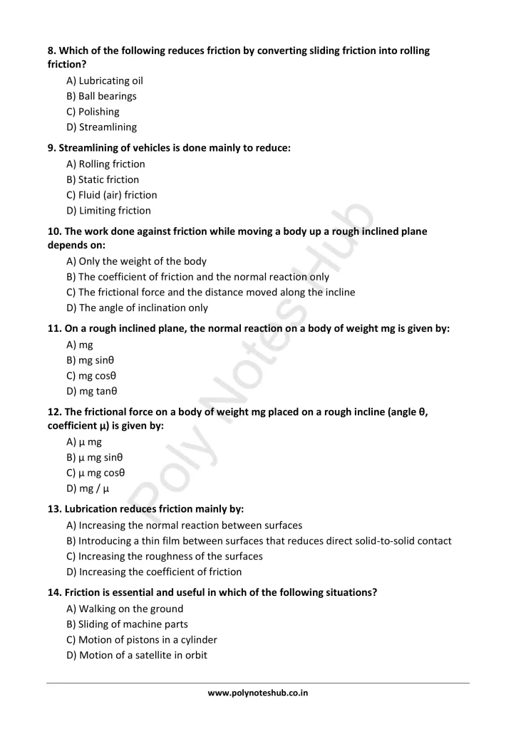 Friction Notes PDF - Types and Laws of Friction | Applied Physics 1 Free Study Materials - Poly Notes Hub