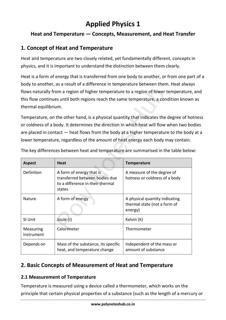 Heat and Temperature Notes PDF | Applied Physics 1 Free Study Materials Poly Notes Hub Heat and Temperature Notes PDF | Applied Physics 1 Free Study Materials - Poly Notes Hub