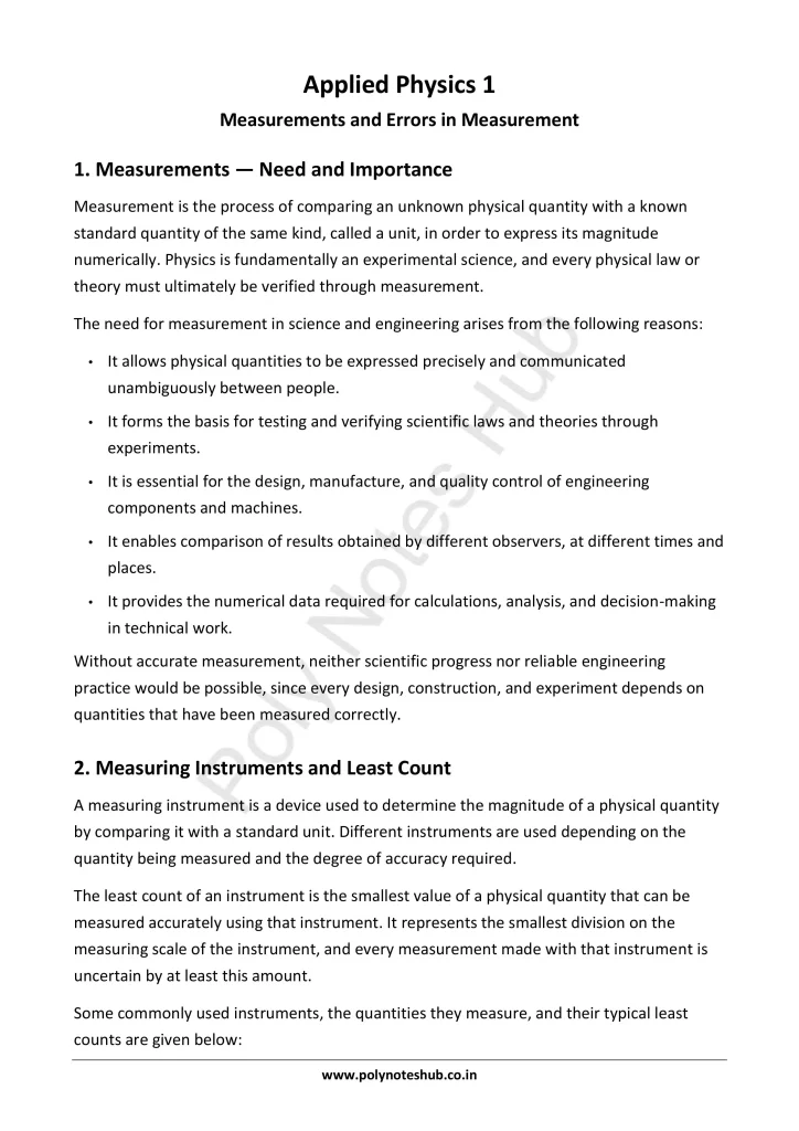 Measurements and Errors Notes PDF | Applied Physics 1 Free Study Materials Poly Notes Hub Measurements and Errors Notes PDF | Applied Physics 1 Free Study Materials - Poly Notes Hub