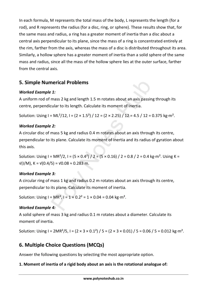 Moment of Inertia Notes PDF | Applied Physics 1 Free Study Materials Poly Notes Hub Moment of Inertia Notes PDF | Applied Physics 1 Free Study Materials - Poly Notes Hub