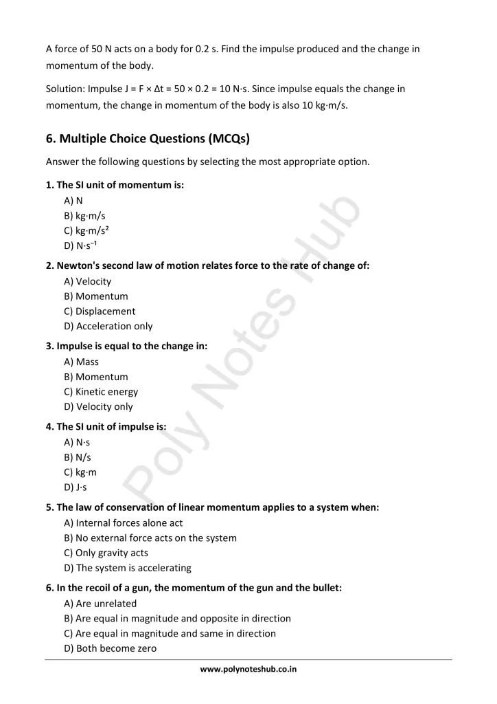 Force and Momentum Notes PDF | Applied Physics 1 Free Study Materials - Poly Notes Hub