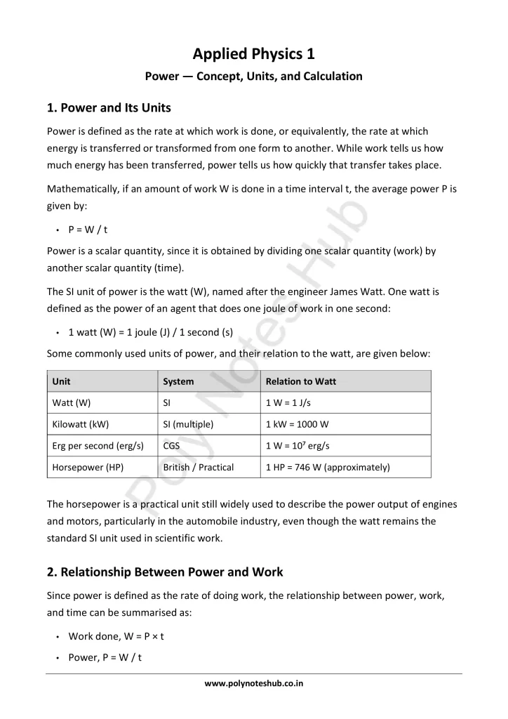 Power Notes PDF - Types and Its Units | Applied Physics 1 Free Study Materials Poly Notes Hub Power Notes PDF - Types and Its Units | Applied Physics 1 Free Study Materials - Poly Notes Hub