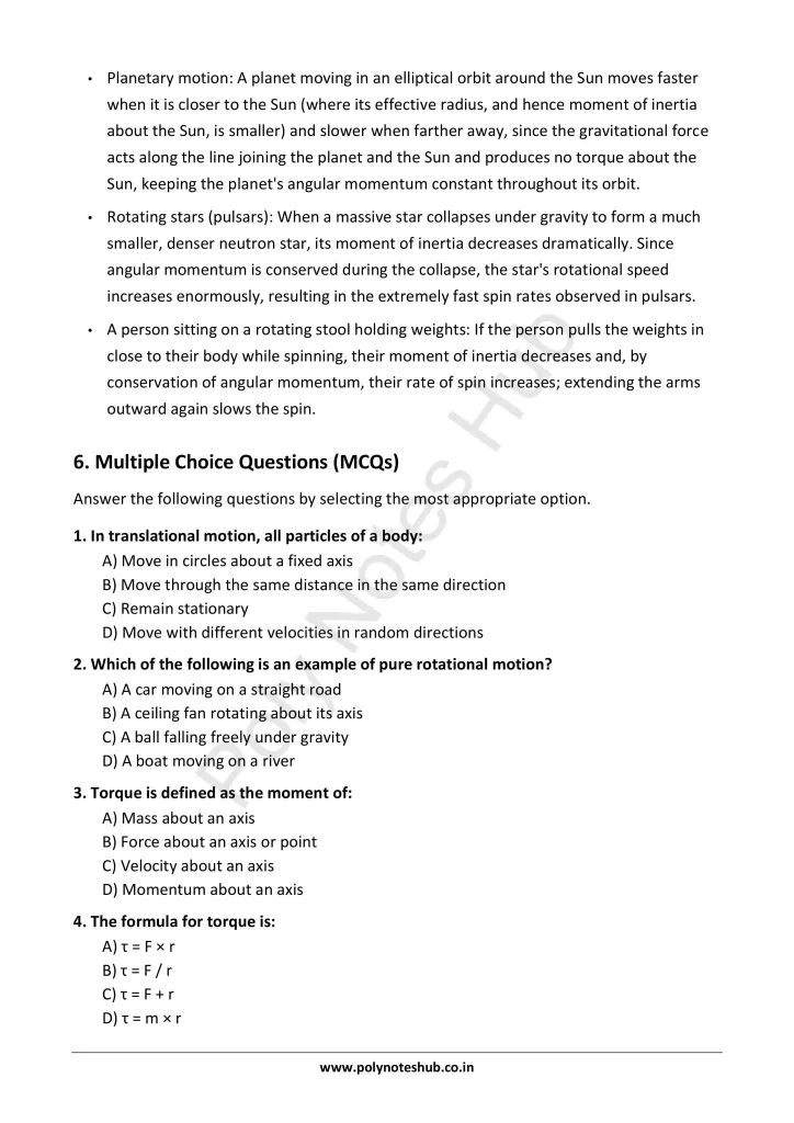 Translational and Rotational Motion Notes PDF | Applied Physics 1 Free Study Materials - Poly Notes Hub