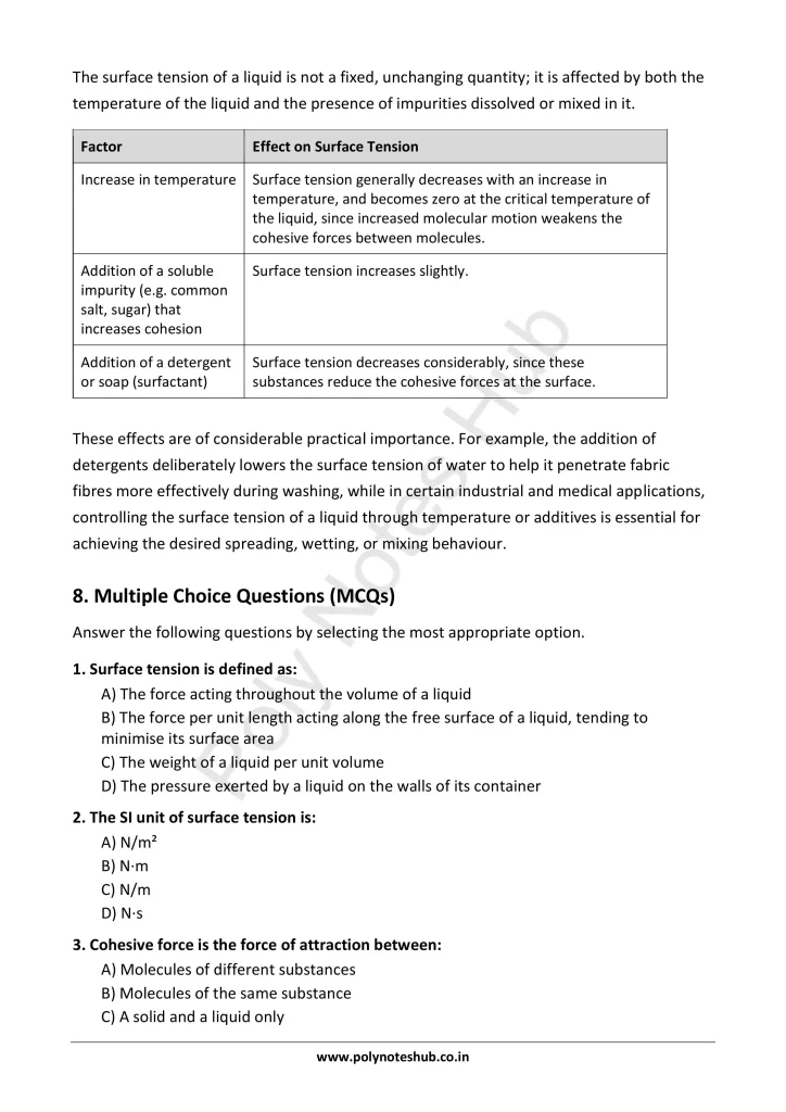 Surface Tension Notes PDF | Applied Physics 1 Free Study Materials Poly Notes Hub Surface Tension Notes PDF | Applied Physics 1 Free Study Materials - Poly Notes Hub