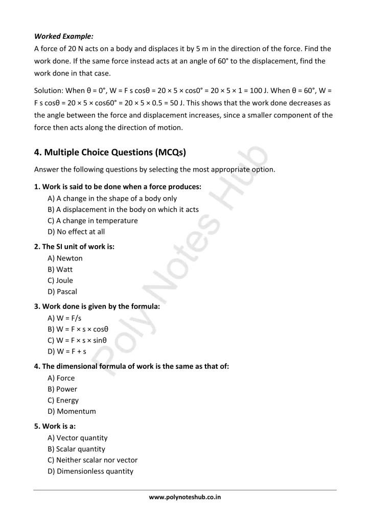 Work Notes PDF - Formula, Unit, Types | Applied Physics 1 Free Study Materials Poly Notes Hub Work Notes PDF - Formula, Unit, Types | Applied Physics 1 Free Study Materials - Poly Notes Hub