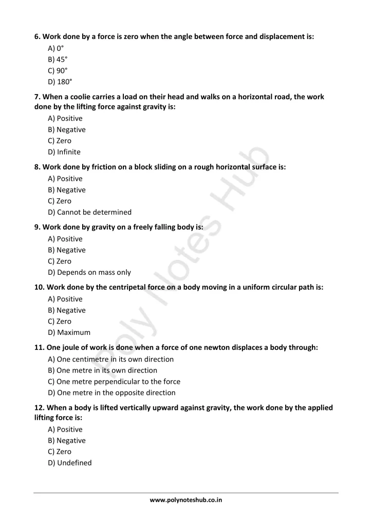 Work Notes PDF - Formula, Unit, Types | Applied Physics 1 Free Study Materials Poly Notes Hub Work Notes PDF - Formula, Unit, Types | Applied Physics 1 Free Study Materials - Poly Notes Hub