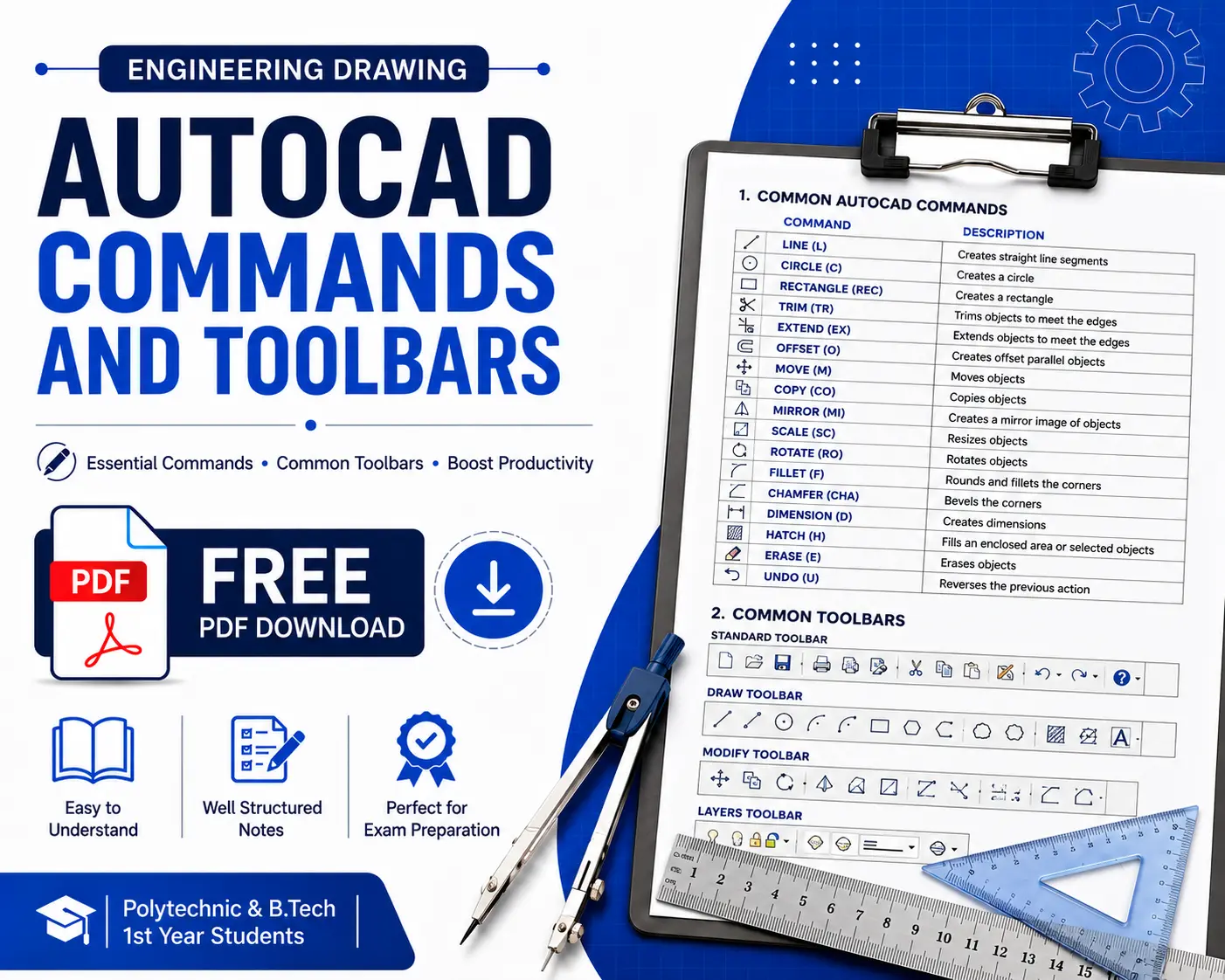 AutoCAD Commands and Toolbars from Technical Drawing Notes PDF Free Download - Poly Notes Hub