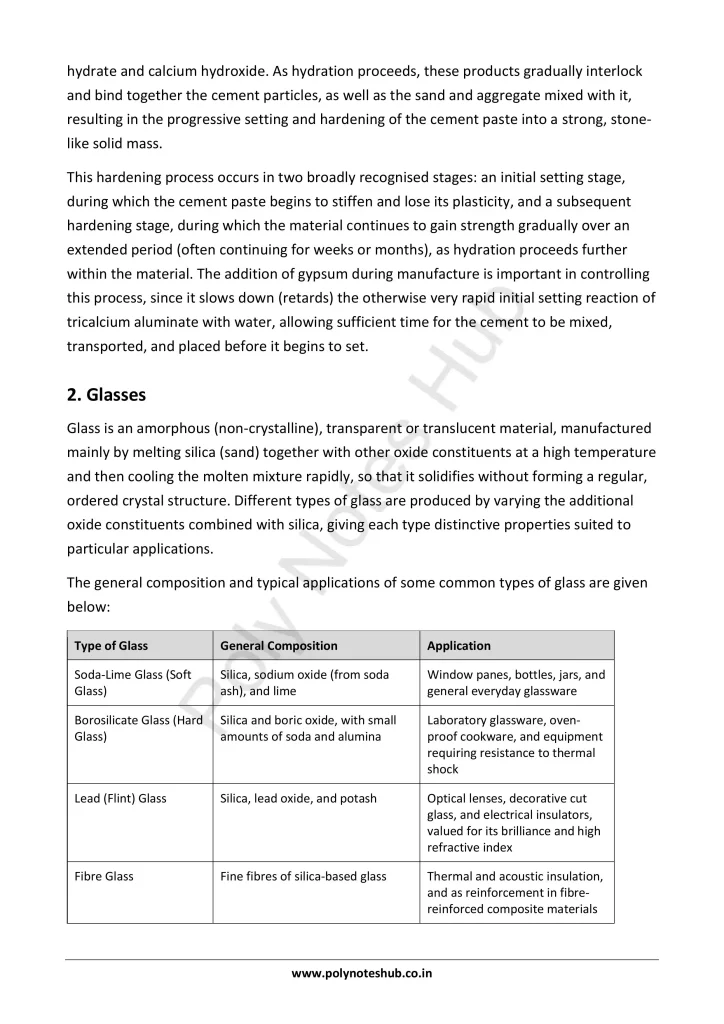 Download Portland Cement Glass Refractory Notes PDF for Polytechnic and Engineering 1st Year 1st Semester from Applied Chemistry - Poly Notes Hub