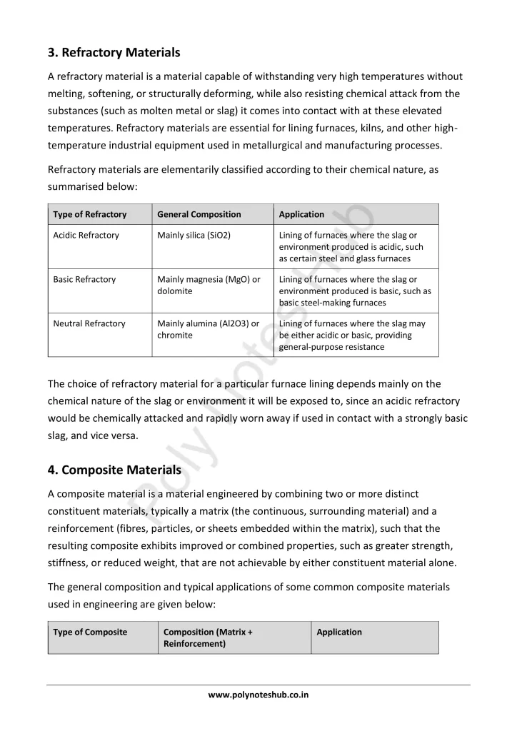 Download Portland Cement Glass Refractory Notes PDF for Polytechnic and Engineering 1st Year 1st Semester from Applied Chemistry - Poly Notes Hub