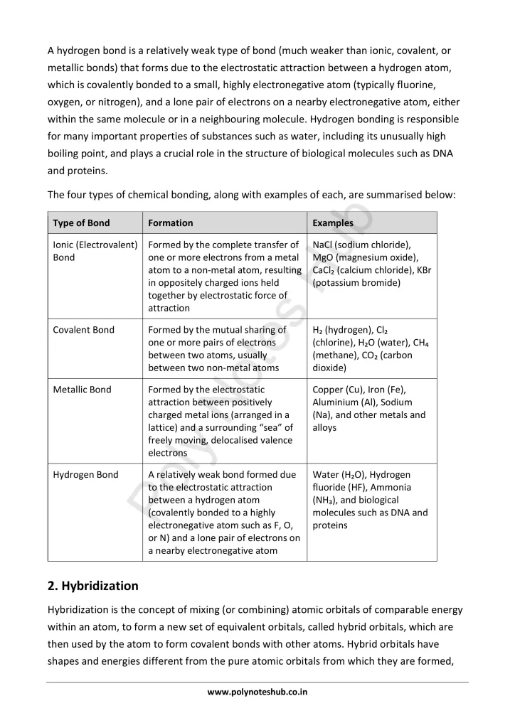 Download Chemical Bonding and Solutions Notes PDF for Polytechnic and Engineering 1st Year 1st Semester from Applied Chemistry - Poly Notes Hub