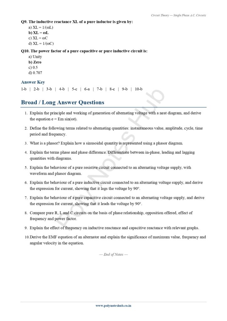 Single Phase A.C. Circuits Notes PDF | Free Download Poly Notes Hub Download Single Phase A.C. Circuits Notes PDF (Free) from Circuit Theory or Network Theorem Subject - Poly Notes hub