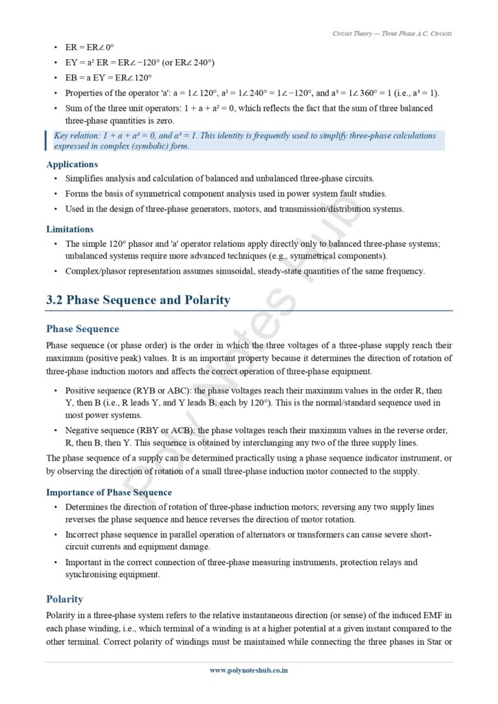 Download Three Phase A.C. Circuits Notes PDF (Free) from Circuit Theory or Network Theorem Subject - Poly Notes Hub