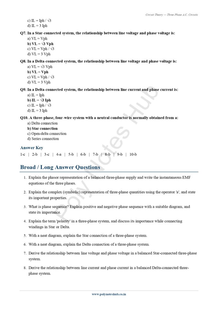 Download Three Phase A.C. Circuits Notes PDF (Free) from Circuit Theory or Network Theorem Subject - Poly Notes Hub