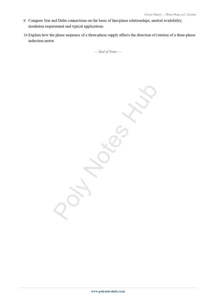 Download Three Phase A.C. Circuits Notes PDF (Free) from Circuit Theory or Network Theorem Subject - Poly Notes Hub