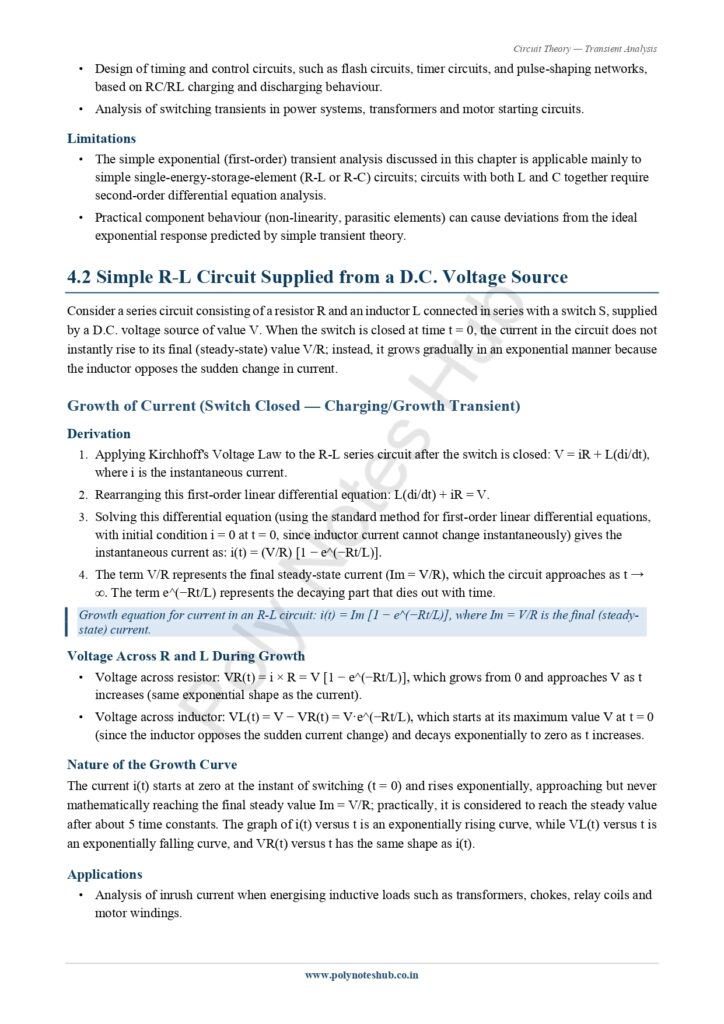 Download Transient Analysis Notes PDF (Free) from Circuit Theory or Network Theorem Subject - Poly Notes Hub