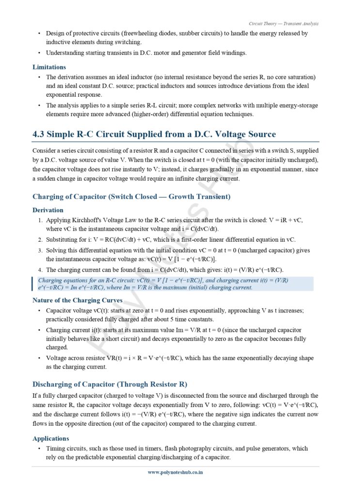 Download Transient Analysis Notes PDF (Free) from Circuit Theory or Network Theorem Subject - Poly Notes Hub