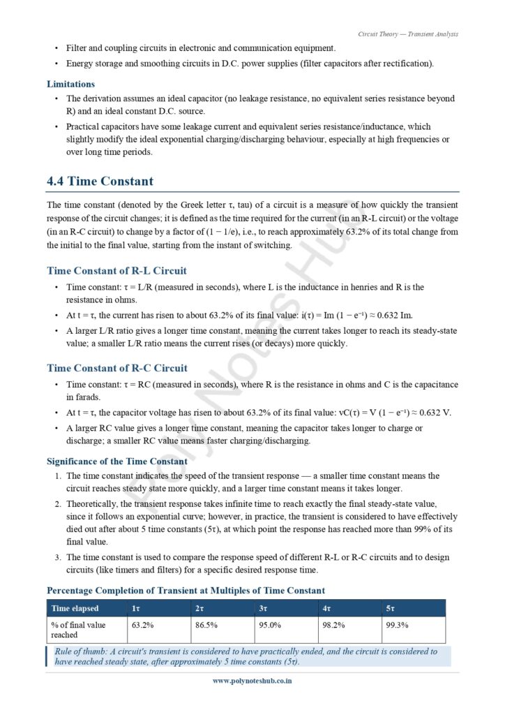 Download Transient Analysis Notes PDF (Free) from Circuit Theory or Network Theorem Subject - Poly Notes Hub