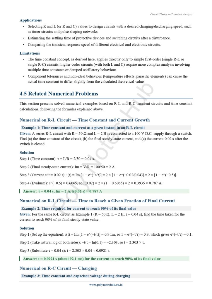Download Transient Analysis Notes PDF (Free) from Circuit Theory or Network Theorem Subject - Poly Notes Hub