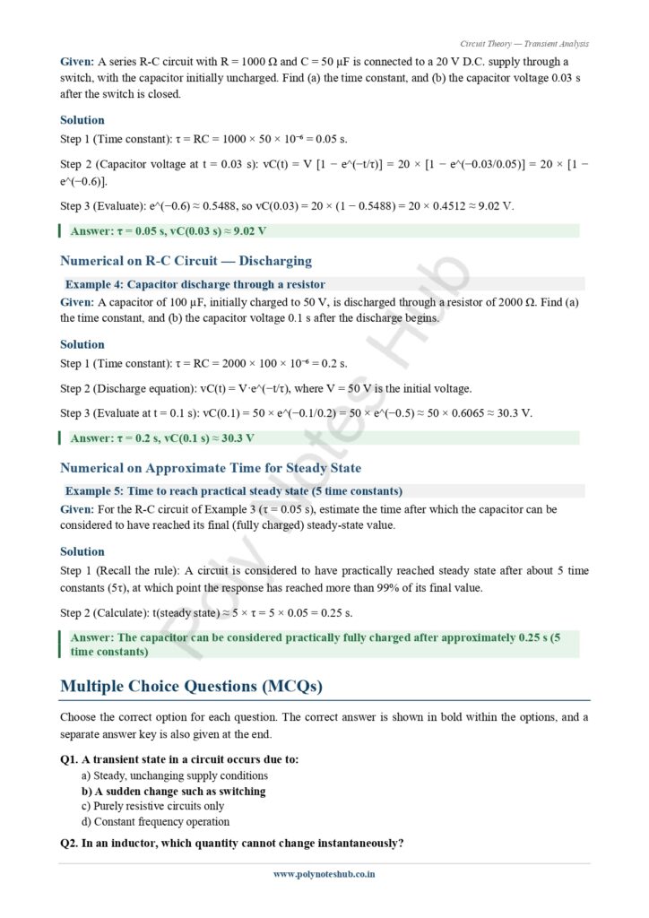 Download Transient Analysis Notes PDF (Free) from Circuit Theory or Network Theorem Subject - Poly Notes Hub
