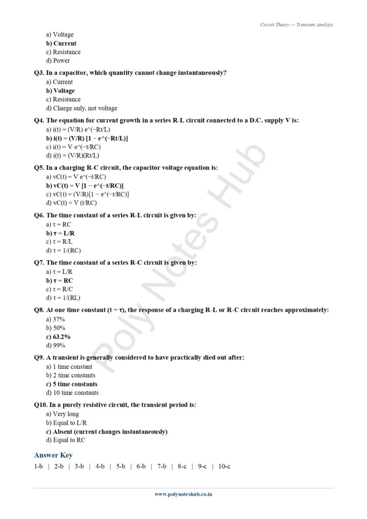 Download Transient Analysis Notes PDF (Free) from Circuit Theory or Network Theorem Subject - Poly Notes Hub