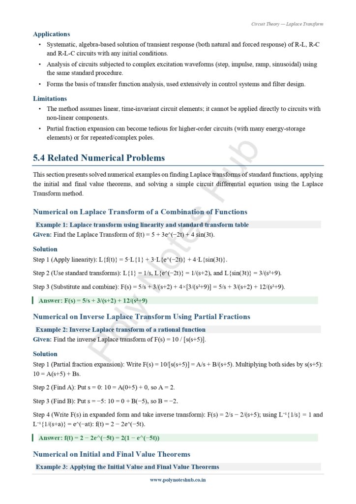 Download Laplace Transform Notes PDF (Free) from Circuit Theory or Network Theorem Subject - Poly Notes hub