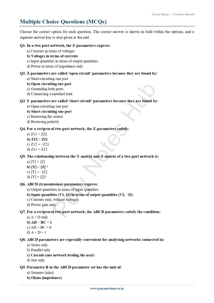 Two Port Network Notes PDF | Free Download Poly Notes Hub Download Two Port Network Notes PDF (Free) from Circuit Theory or Network Theorem Subject - Poly notes hub