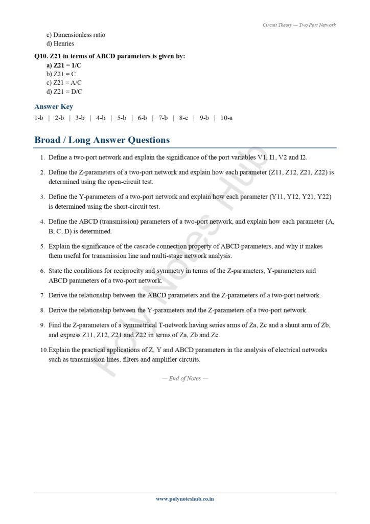 Two Port Network Notes PDF | Free Download Poly Notes Hub Download Two Port Network Notes PDF (Free) from Circuit Theory or Network Theorem Subject - Poly notes hub