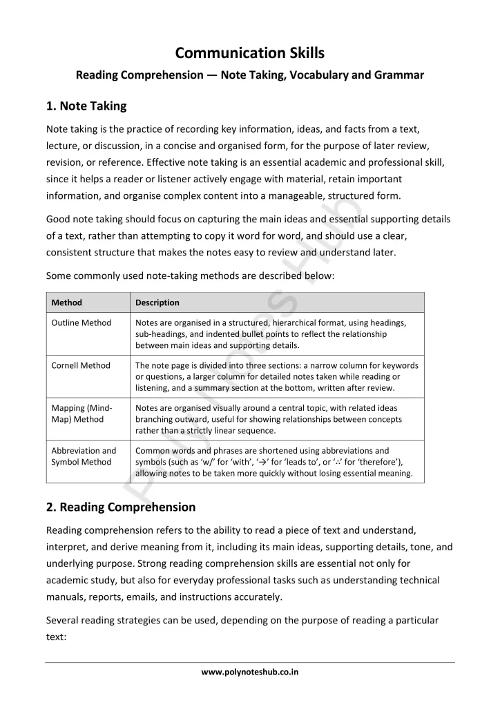 Reading Comprehension Notes PDF | Free Download Poly Notes Hub Reading Comprehension Notes PDF | Free Download - Poly Notes Hub