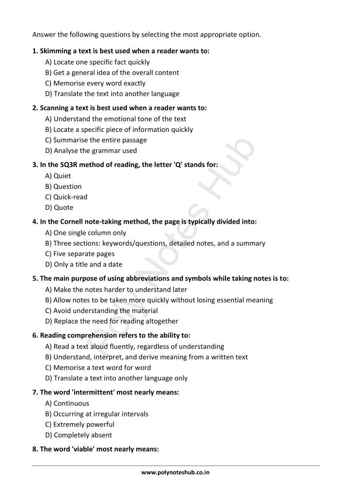 Reading Comprehension Notes PDF | Free Download Poly Notes Hub Reading Comprehension Notes PDF | Free Download - Poly Notes Hub