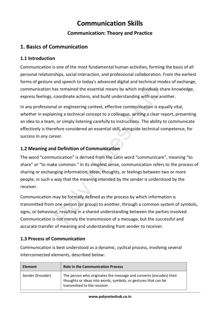 Communication Skills Theory and Practice Notes PDF | Free Download Poly Notes Hub Communication Skills Theory and Practice Notes PDF | Free Download - Poly Notes Hub