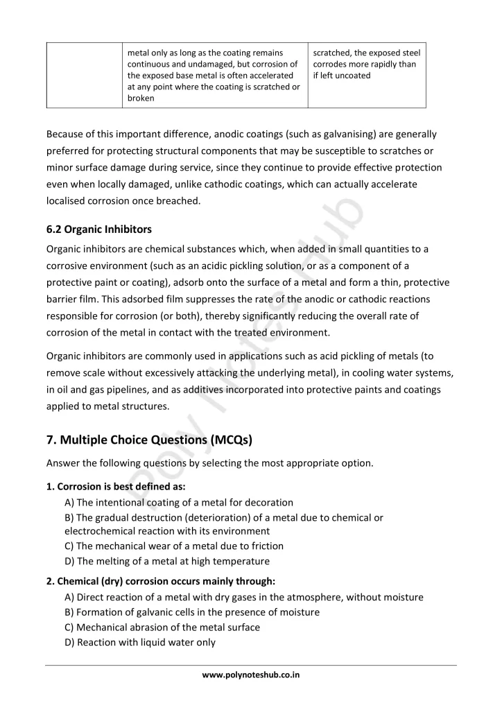 Download Corrosion Notes PDF for Polytechnic and Engineering 1st Year 1st Semester from Applied Chemistry - Poly Notes Hub