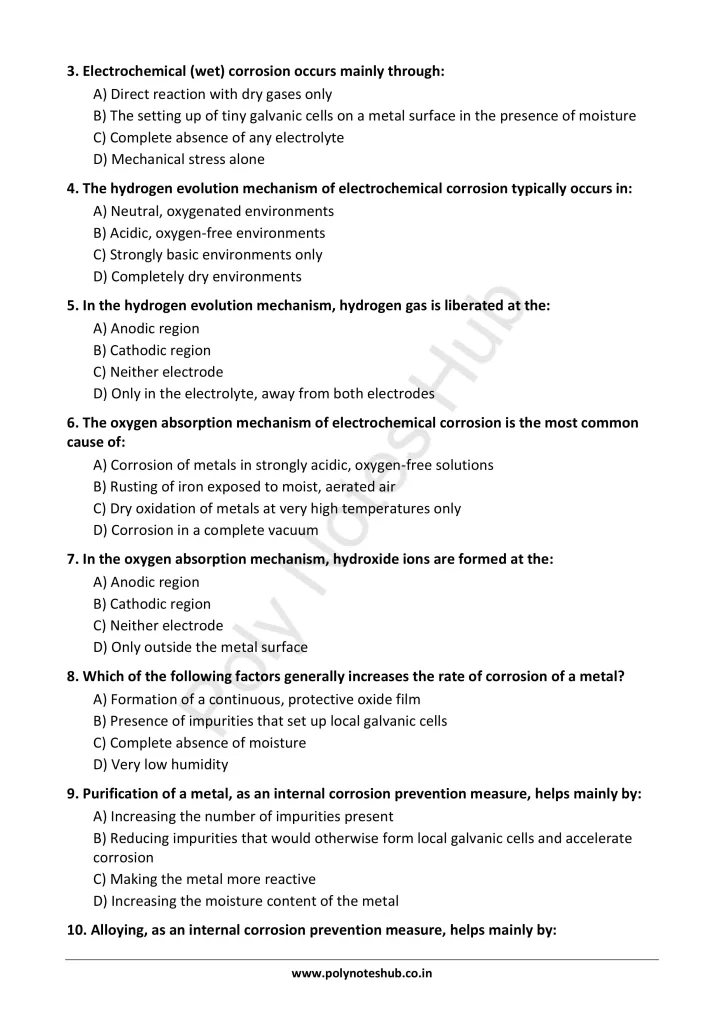 Download Corrosion Notes PDF for Polytechnic and Engineering 1st Year 1st Semester from Applied Chemistry - Poly Notes Hub