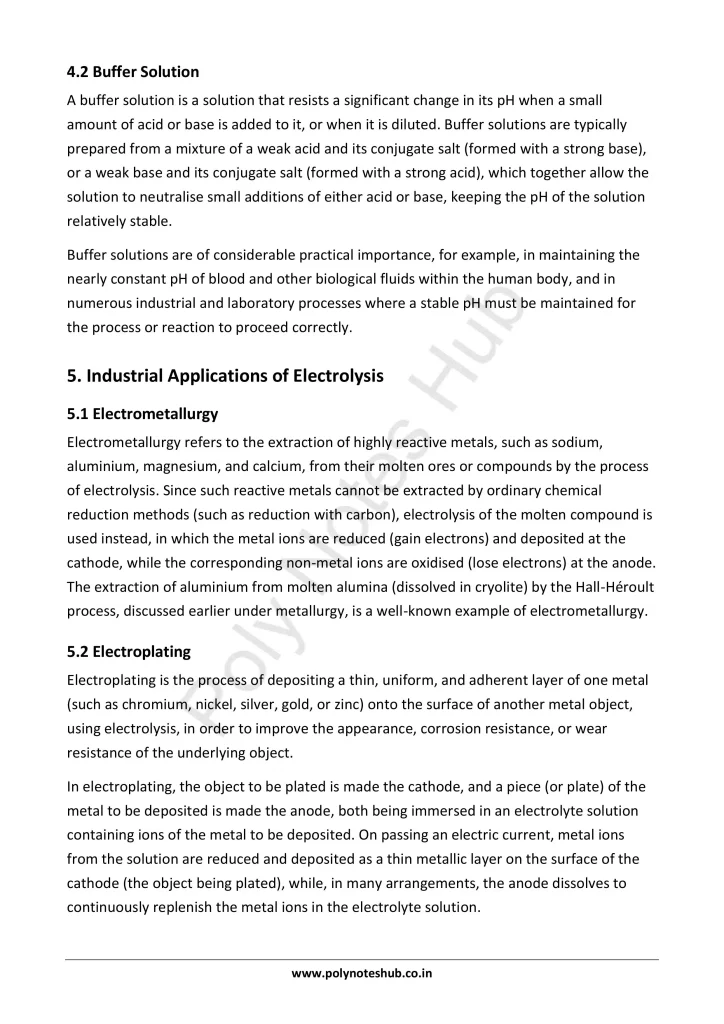 Download Electrochemistry Notes PDF for Polytechnic and Engineering 1st Year 1st Semester from Applied Chemistry - Poly Notes Hub
