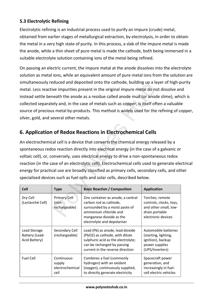 Download Electrochemistry Notes PDF for Polytechnic and Engineering 1st Year 1st Semester from Applied Chemistry - Poly Notes Hub