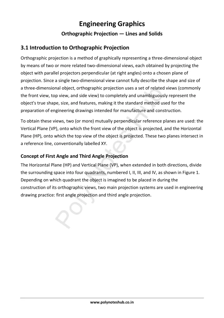 Orthographic Projection from Technical Drawing Notes PDF | Free Download Poly Notes Hub Download Orthographic Projection PDF from the Technical or Engineering Drawing Subject for Polytechnic 1st Year 1st Semester - Poly Notes Hub