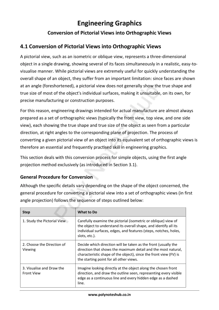 Pictorial Views into orthographic views from Technical Drawing Notes PDF | Free Download Poly Notes Hub Download Pictorial Views into orthographic views PDF from the Technical or Engineering Drawing Subject for Polytechnic 1st Year 1st Semester - Poly Notes Hub