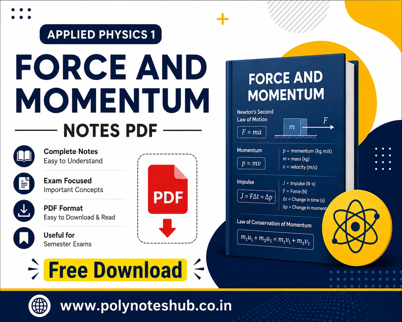 Force and Momentum Notes PDF Applied Physics 1 Free Study Materials - Poly Notes Hub