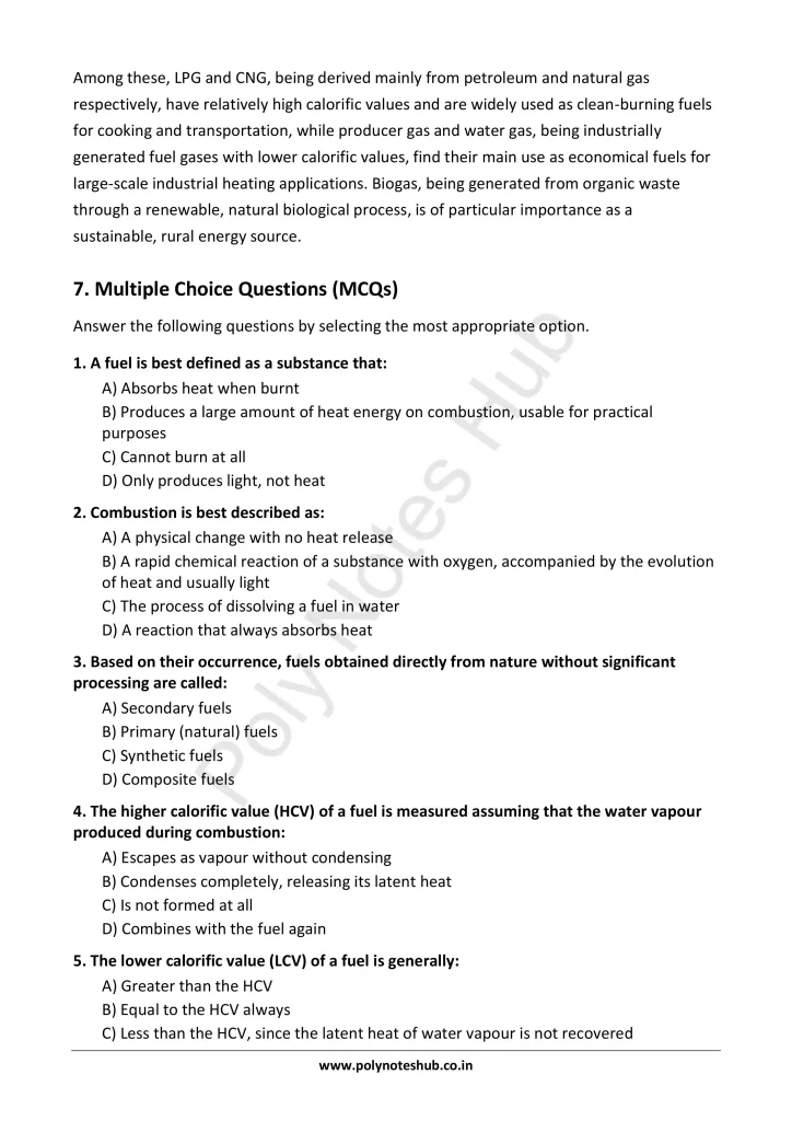 Download Fuels and Combustion Notes PDF for Polytechnic and Engineering 1st Year 1st Semester from Applied Chemistry - Poly Notes Hub