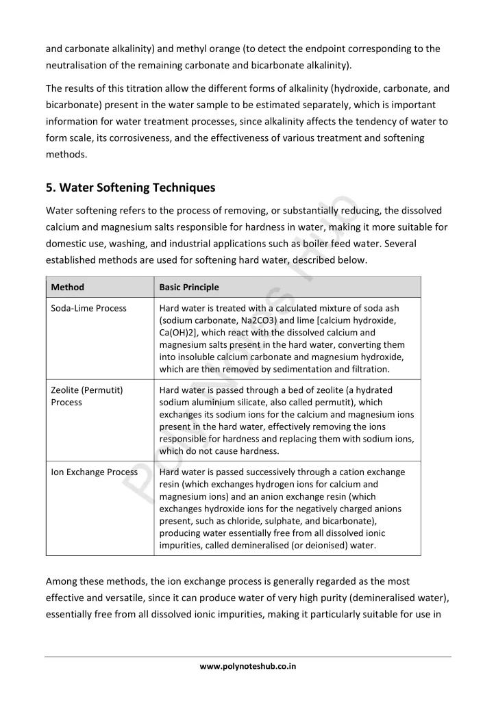 Download Hard Water and Water Treatment Notes PDF for Polytechnic and Engineering 1st Year 1st Semester from Applied Chemistry - Poly Notes Hub