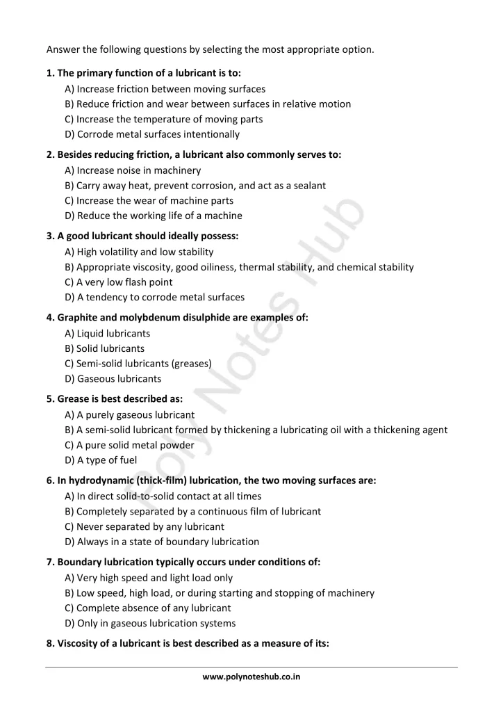 Download Lubrication Notes PDF for Polytechnic and Engineering 1st Year 1st Semester from Applied Chemistry - Poly Notes Hub