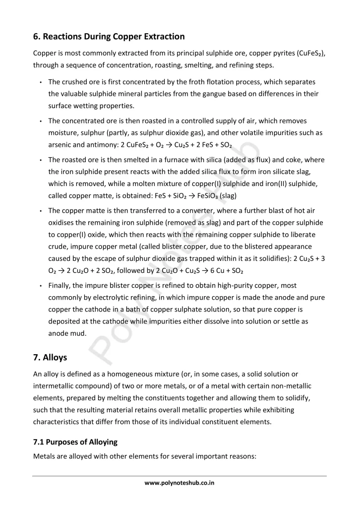 Metallurgy and Alloys Notes PDF | Applied Chemistry Free Study Materials Poly Notes Hub Download Metallurgy and Alloys Notes PDF for Polytechnic and Engineering 1st Year 1st Semester from Applied Chemistry - Poly Notes Hub