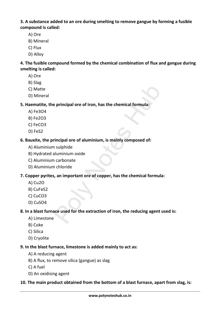 Metallurgy and Alloys Notes PDF | Applied Chemistry Free Study Materials Poly Notes Hub Download Metallurgy and Alloys Notes PDF for Polytechnic and Engineering 1st Year 1st Semester from Applied Chemistry - Poly Notes Hub