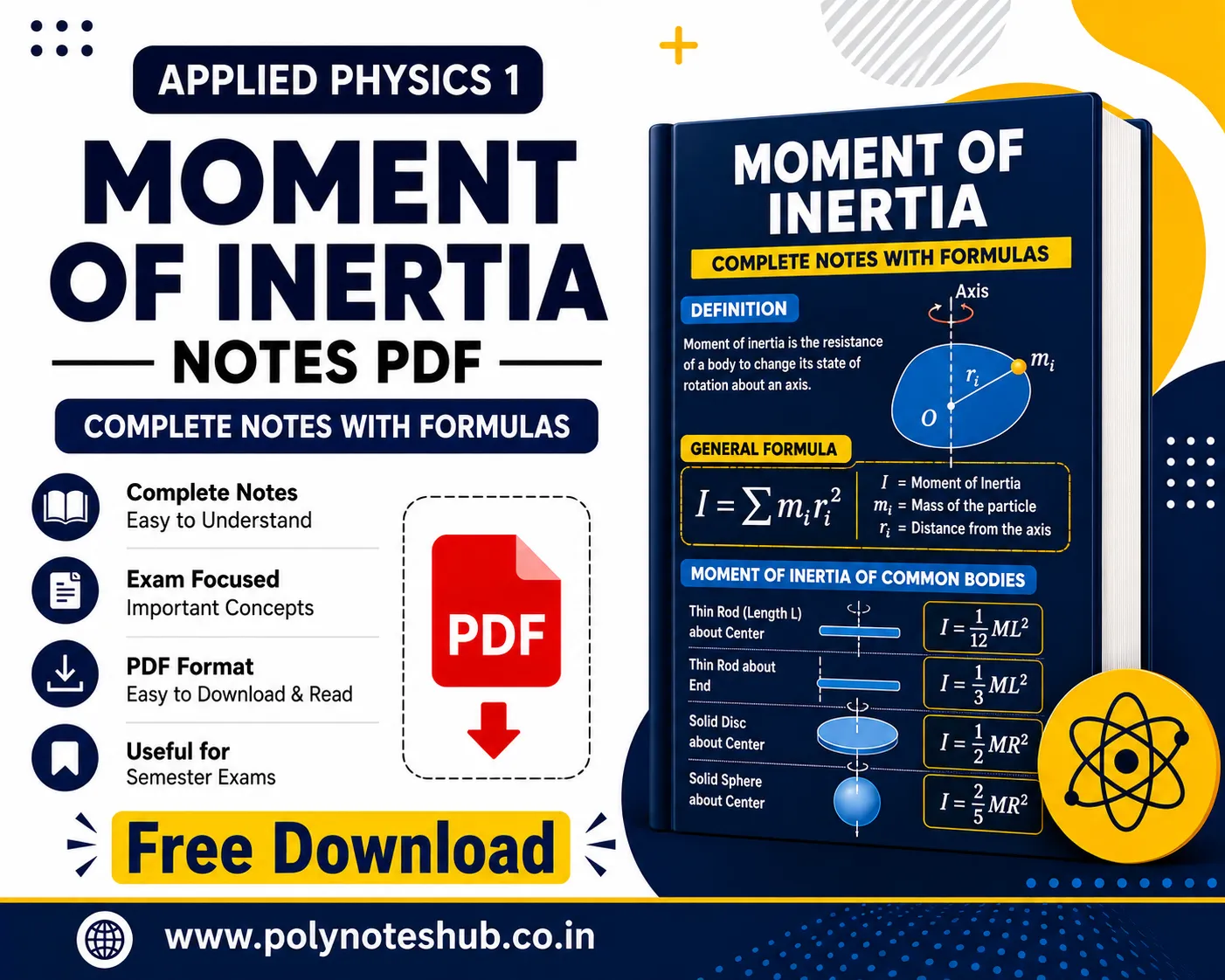 Moment of Inertia Notes PDF Applied Physics 1 Free Study Materials - Poly Notes hub