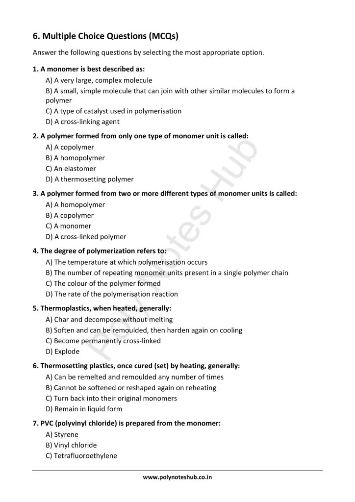 Polymers Notes PDF | Applied Chemistry Free Study Materials Poly Notes Hub Download Polymers Notes PDF for Polytechnic and Engineering 1st Year 1st Semester from Applied Chemistry - Poly Notes Hub