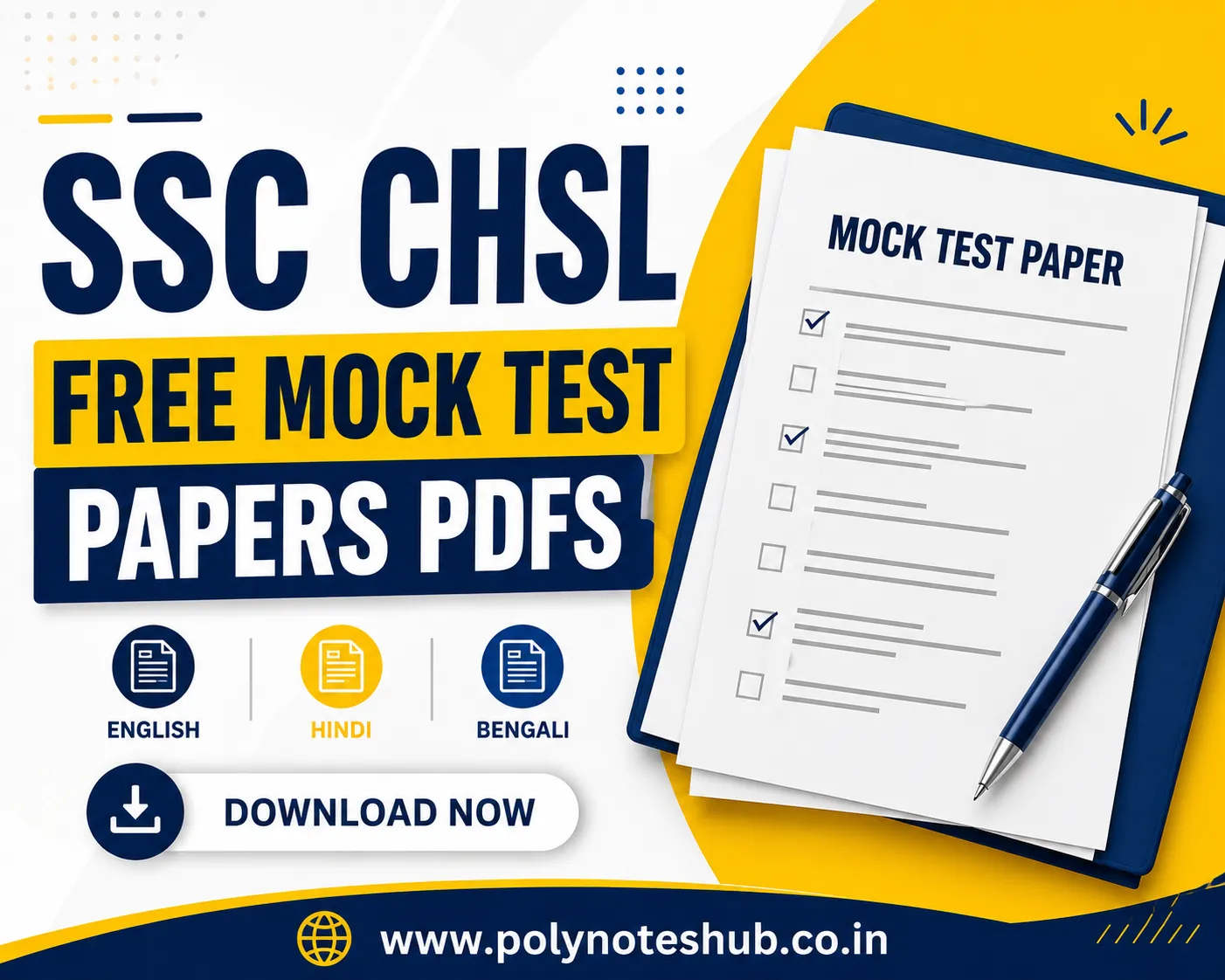 SSC CHSL Free Mock Test Papers PDFs in English, Hindi, Bengali - Download Now Poly Notes Hub SSC CHSL Free Mock Test Papers PDFs in English, Hindi, Bengali - Download Now - Poly Notes hub