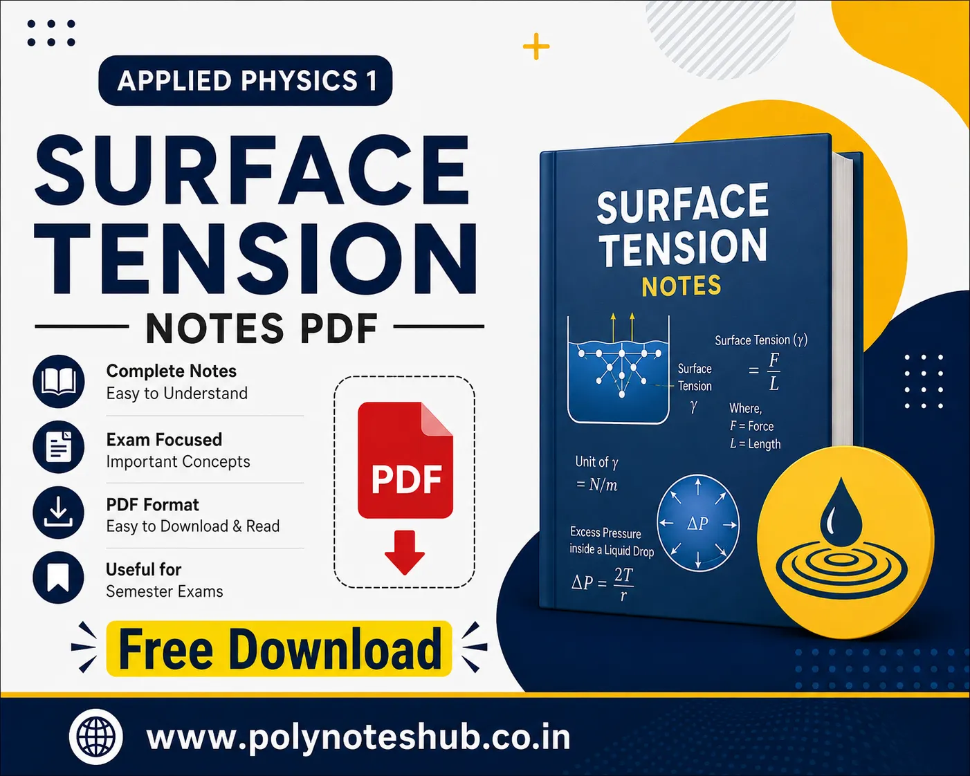 Surface Tension Notes PDF Applied Physics 1 Free Study Materials - Poly Notes Hub