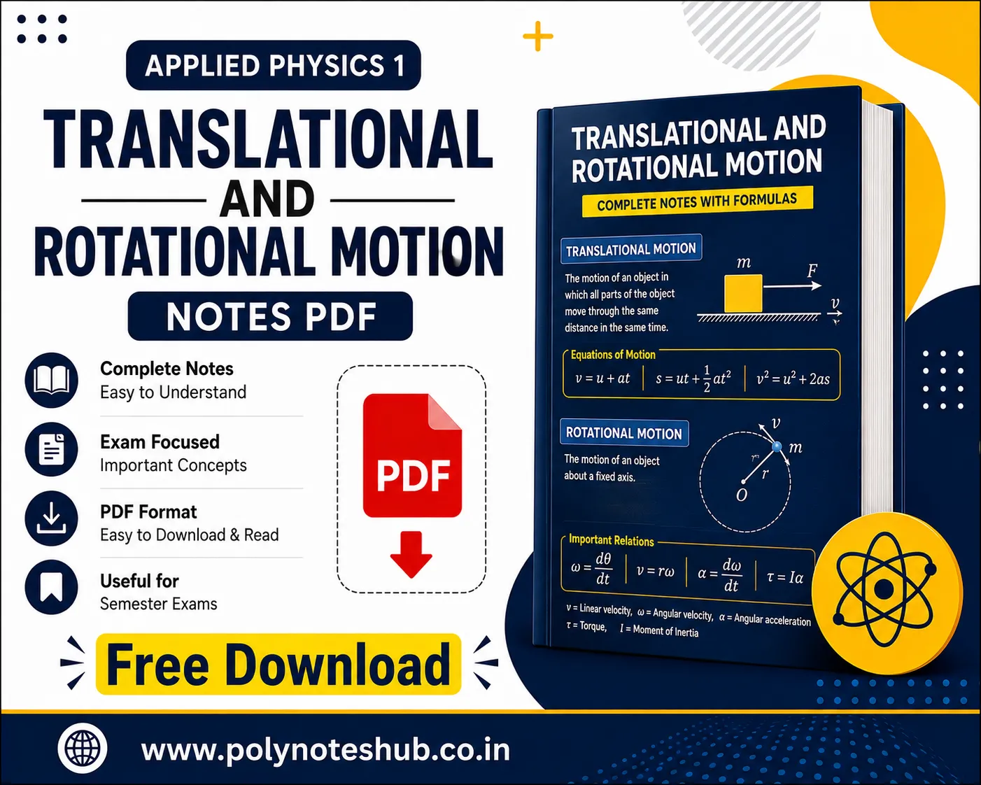 Translational and Rotational Motion Notes PDF Applied Physics 1 Free Study Materials - Poly Notes Hub