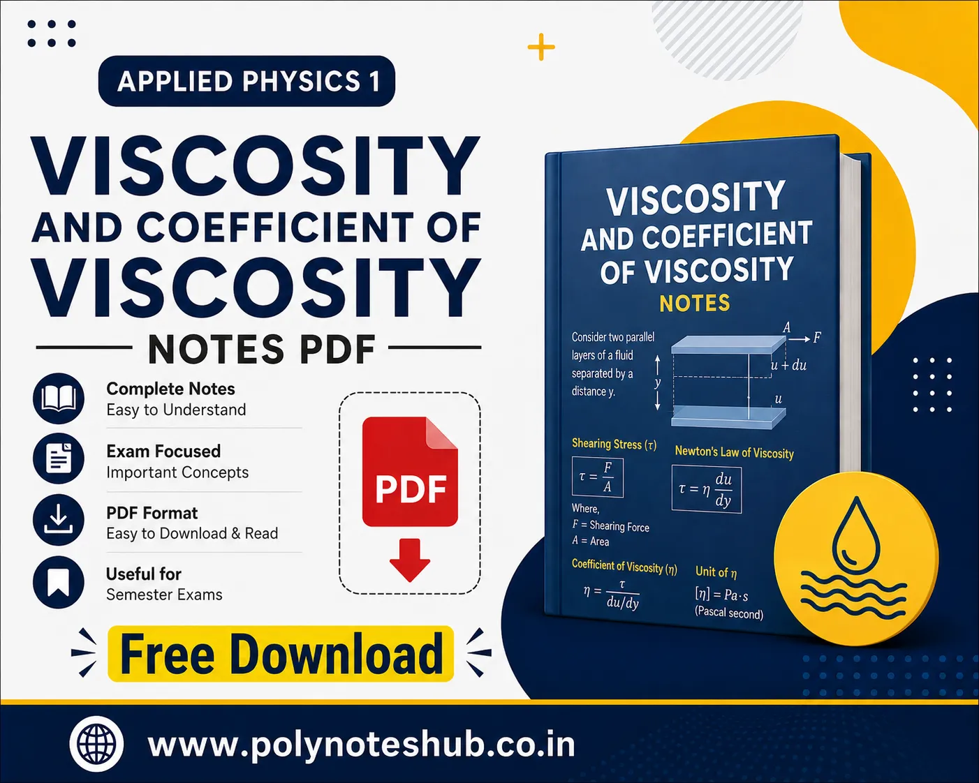Viscosity and Coefficient of Viscosity Notes PDF Applied Physics 1 Free Study Materials - Poly Notes Hub